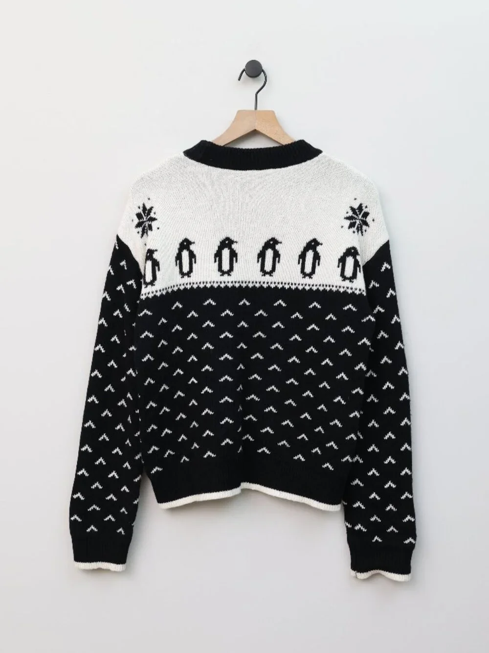 Kate Spade Penguin Intarsia Wool Blend Sweater White Black Large NJMU3093